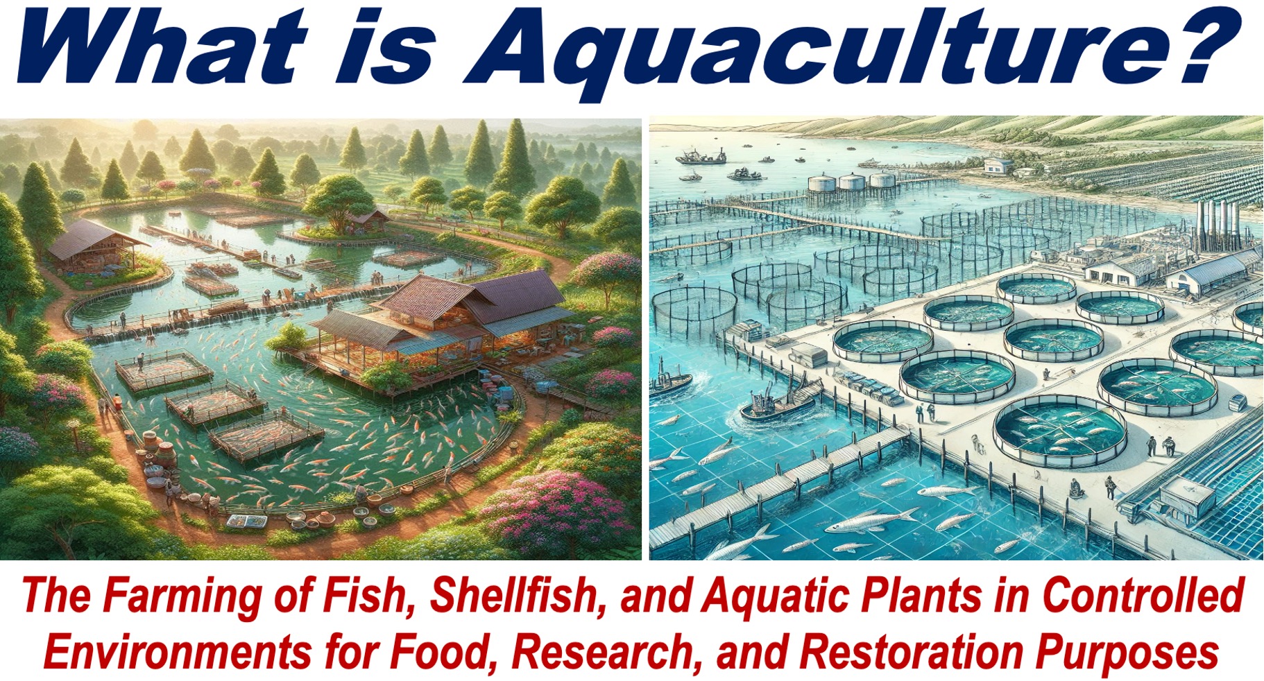 Two fish farms for an article about Aquaculture.