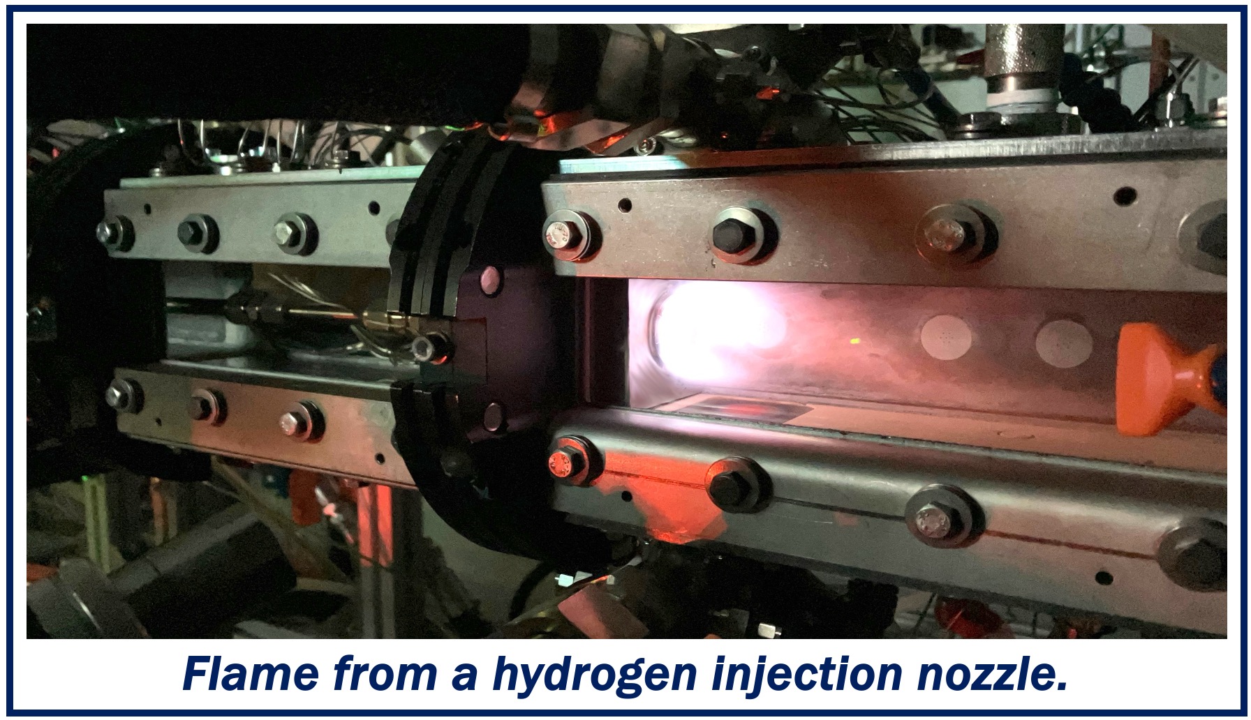 Flame from a hydrogen injection nozzle.