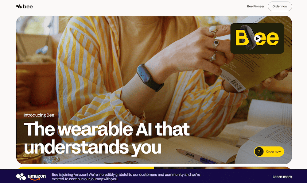 Screenshot of Bee’s homepage 
