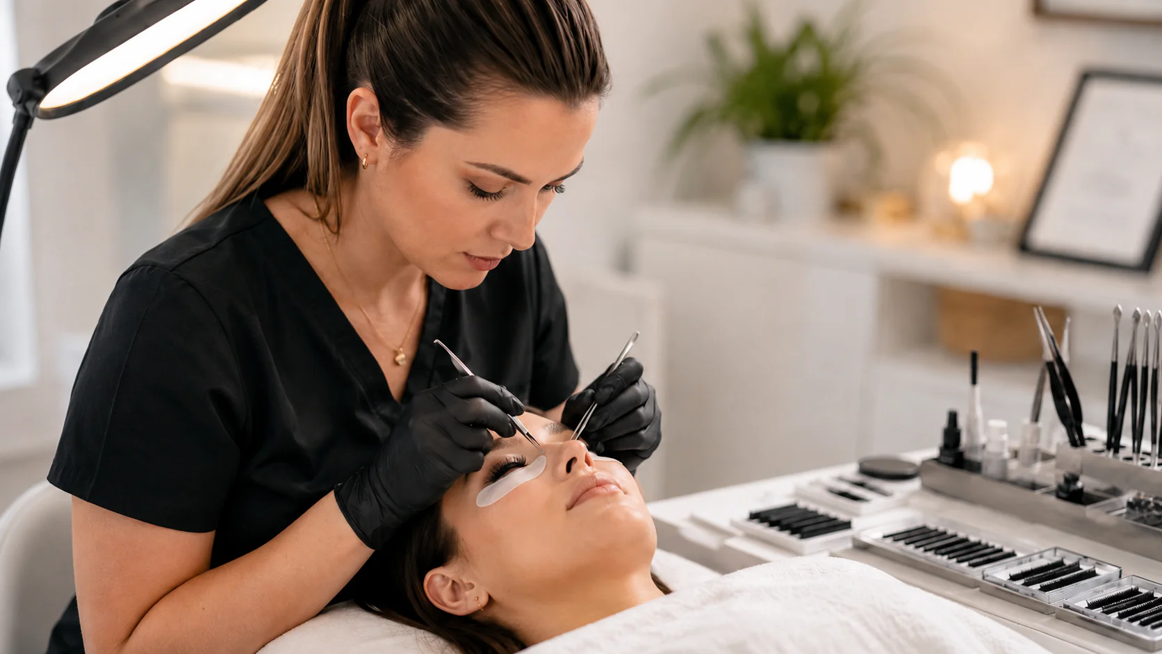 Lash Artist Applying Eyelash Extensions