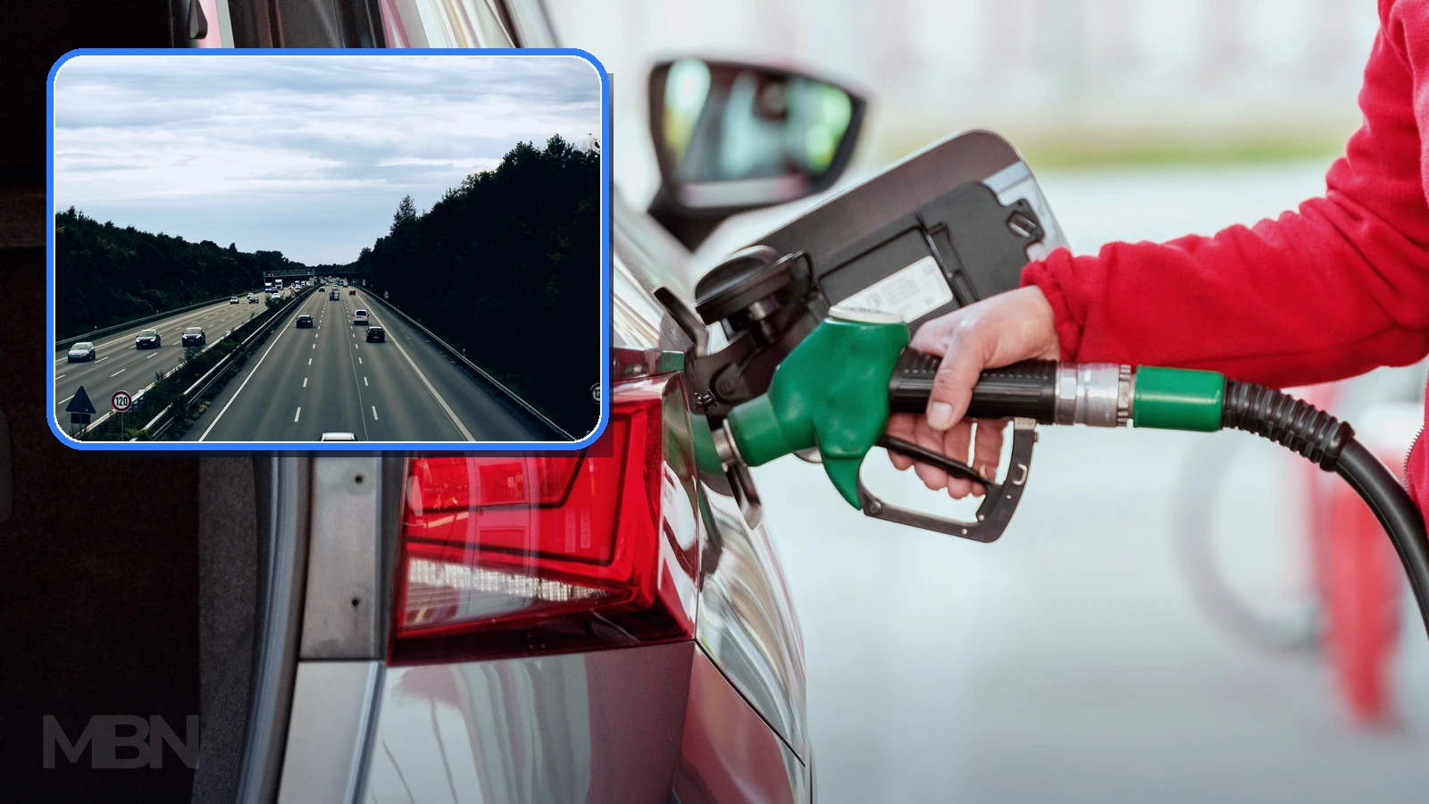 Editorial composite of an electric vehicle being charged beside a person scanning a QR code on a parcel.