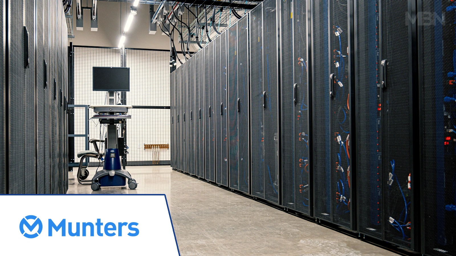 Editorial composite of server racks with a separate Munters logo inset; representative photo Brett Sayles/Pexels, adapted by MBN, not a Munters installation.