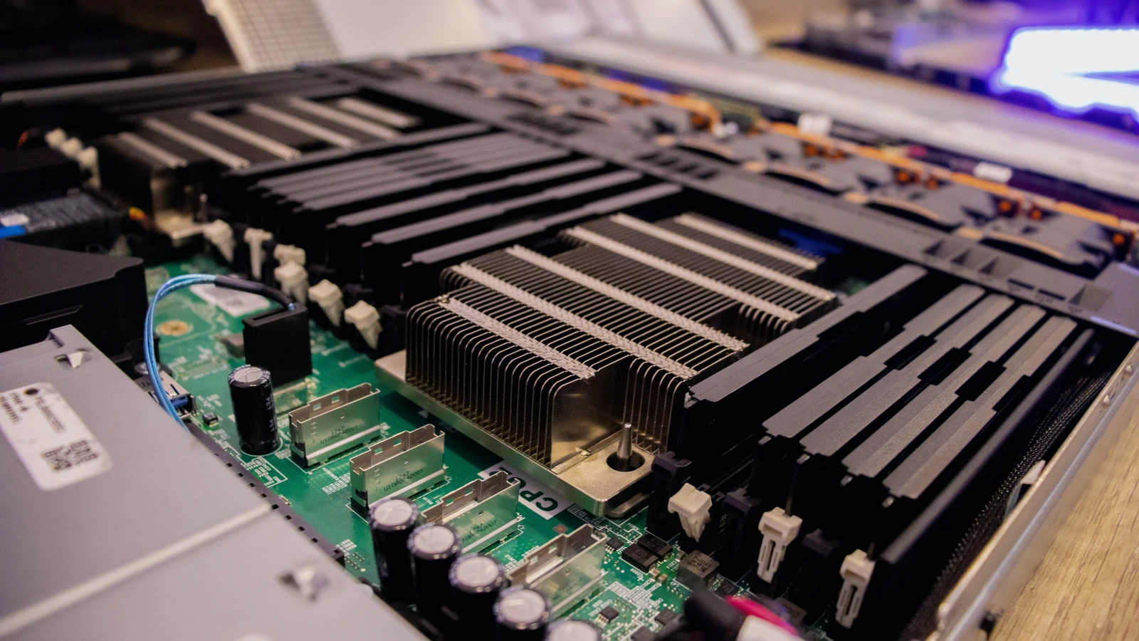 Close view of server hardware and heat sinks, shown as a representative image.